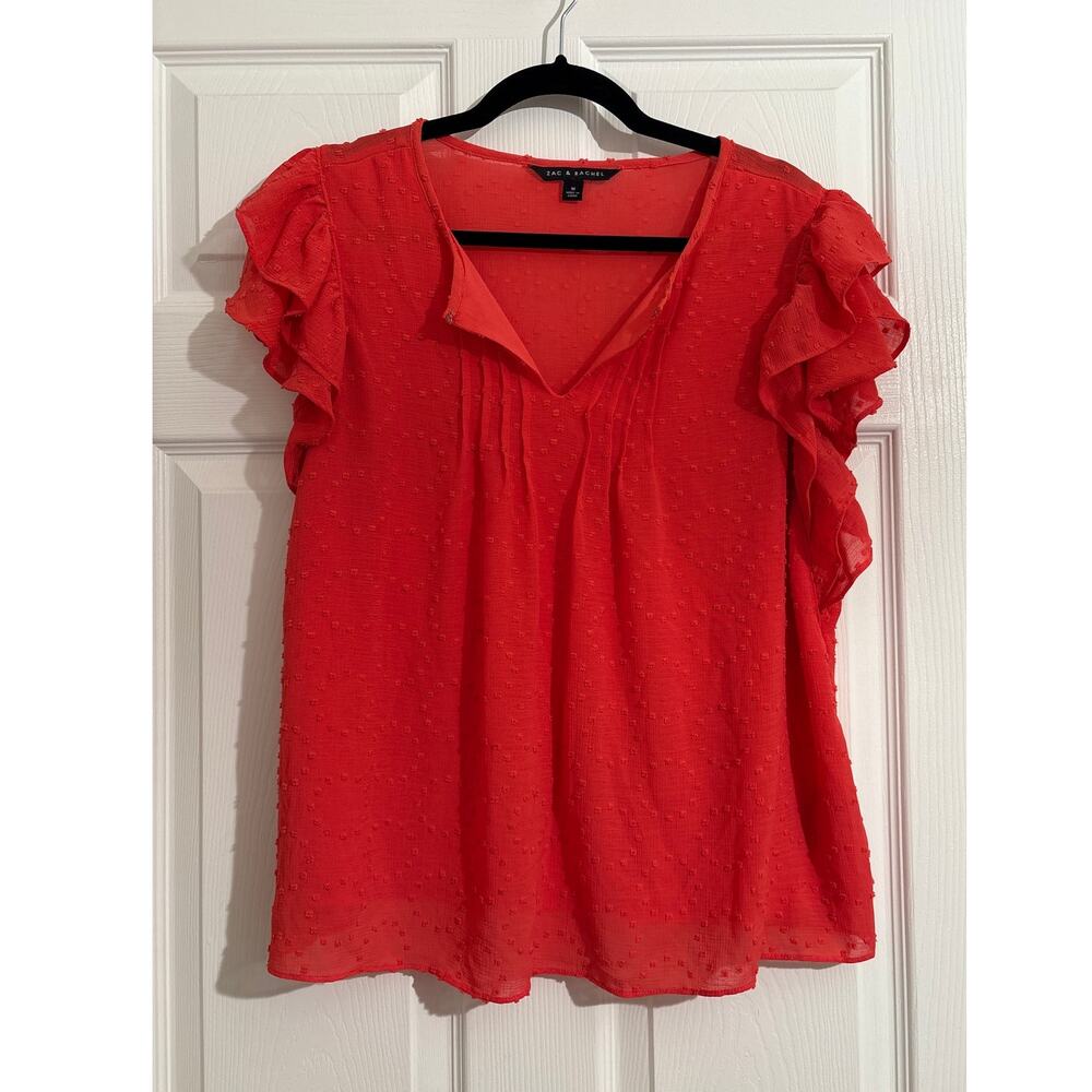 Zac & Rachel Coral Blouse with Frill Cap Sleeves  Size M
